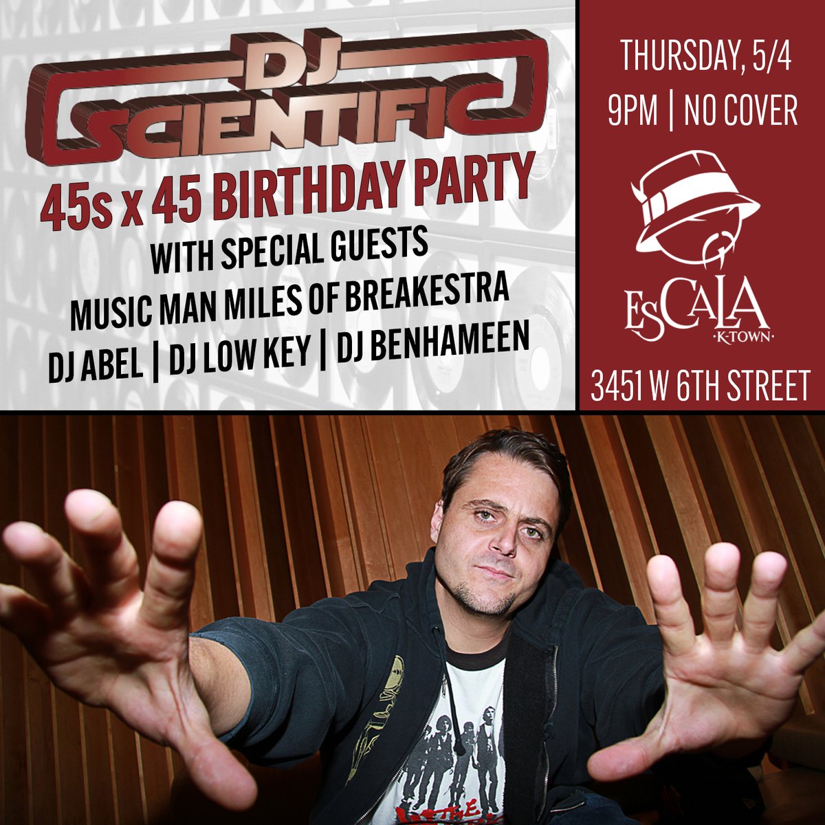 djlowkey's tweet photo. Busy weekend!

Tonight in LA: DJ Scientific 45s x 45 Birthday Party at Escala

Friday, 5/5 in Denver: Los Chingones Block Party early + The @DenverSolution w/ DJ SponsOne 

Sunday, 5/7 in Denver: @GDNSS Season Opener w/ @LifeOfAgeless, @ItsDawnPerignon, @LazyEyez &amp; @BobbyLefebre https://t.co/y5QVFCib1k