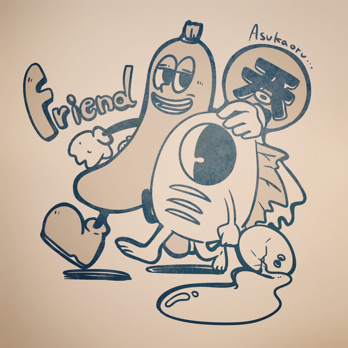 「クラシックカートゥーン風な妖怪やキャラを描いてます!!よろしく  #GW創作クラ」|明日 馨🍍4/14~新宿個展のイラスト
