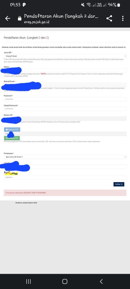 defiw_odef's tweet photo. @DitjenPajakRI 
Saya mau bikin NPWP via web susah banget
Udah masukin captcha udah puluhan mungkin ratusan kali tetap saja gabisa daftar
Mohon bantuan nya dong min https://t.co/OeRO57G6HN