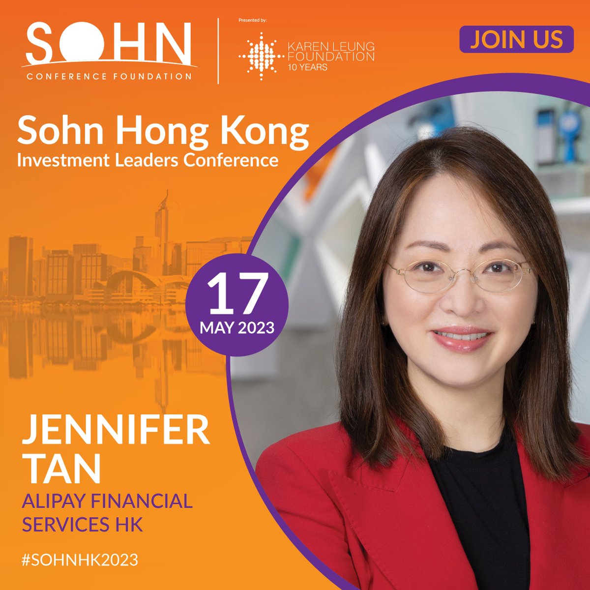 KarenLeungFdn's tweet photo. Thrilled to welcome Jennifer Tan, Chief Executive, Alipay Financial Services (HK) who is joining #SohnHK2023 as the main stage keynote speaker!   For more about the speaker line-up pls visit https://t.co/j1kgAs1rlR   
#philanthropy #charity https://t.co/3NUcb2vJaz