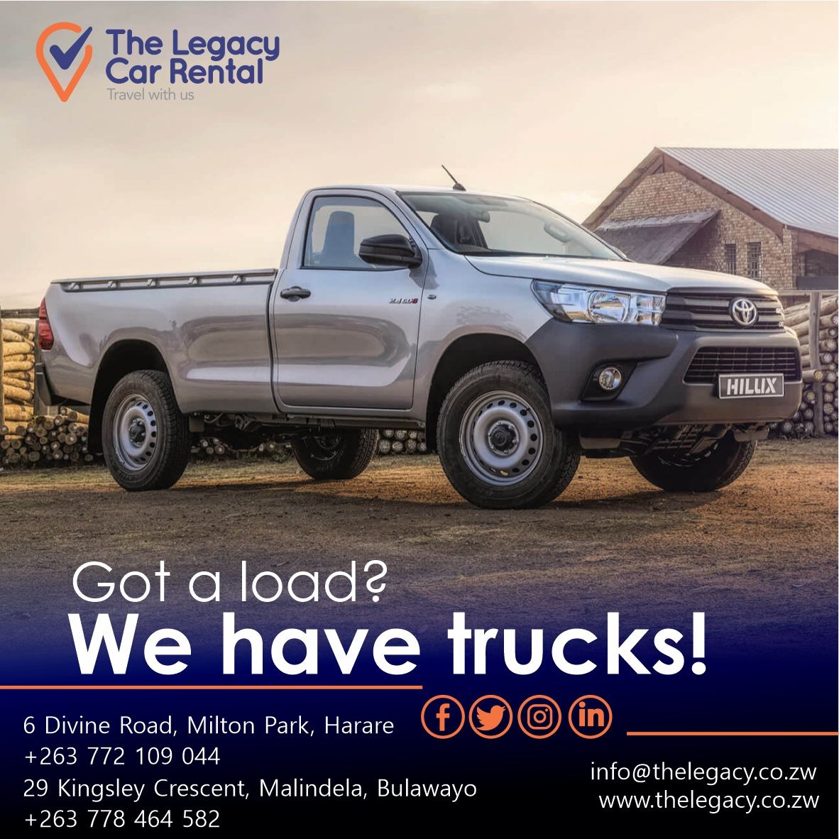 Moving this weekend? Going to the farm? We've got you! Travel with us!
#Moving #farming #allyouneed #JourneywithUs #gotawork #workload #workhorse #familytime #Bakkies #travel #wegotyoucovered #Friday #vehicles #carhire #builttolast #rental #singlecab #team #booknow #travelwithus