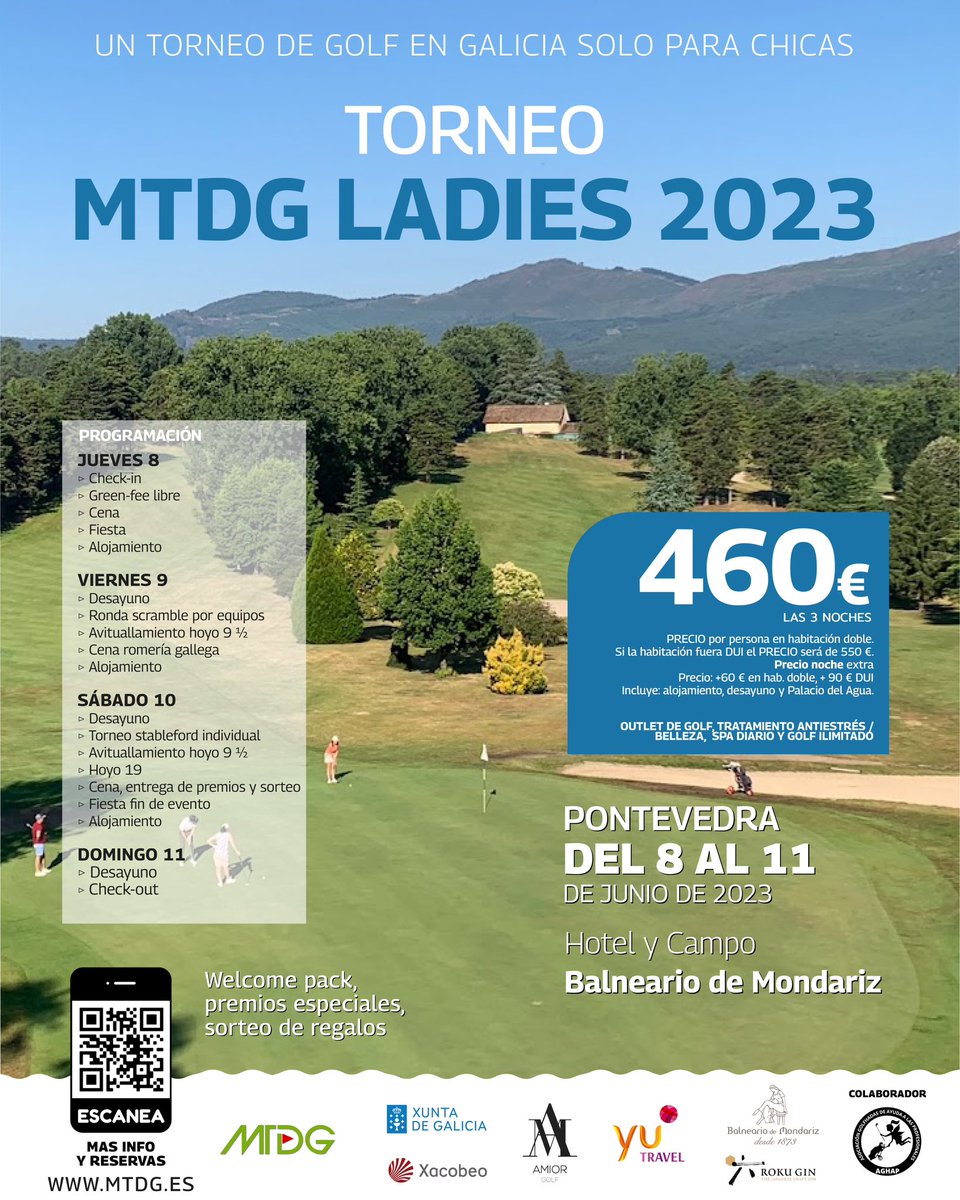 Aún sin regalo para el #DíadelaMadre?

Si juega al #Golf, regálale una experiencia única: #MTDGLadies2023.

 Tienes toda la info aquí: mtdg.es/ladies/

#GolfFemenino #TorneosGolf #GolfAmateur #LadiesGolf #Galicia