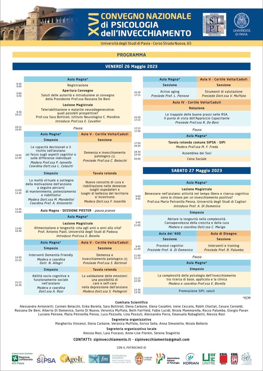 FlorkinAL's tweet image. The XVI convention of the Società Italiana di Psicologia dell’Invecchiamento #SIPI2023 will be held on the 26 & 27th of May, both in presence @unipv & online.
For further information or to register see : sipinvecchiamento.it/index.php...
Hope to see you there & exchange on the topics