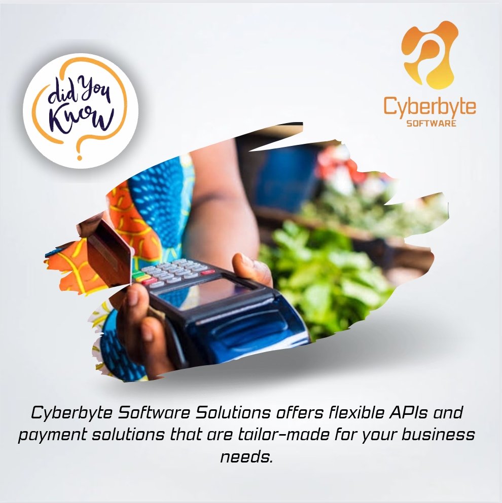 Upgrade your business game with Cyberbyte Software Solutions! Our flexible APIs and payment solutions are the perfect fit for your unique needs. Let's take your business to the next level! 🚀 #CyberbyteSolutions #FlexibleAPIs #TailorMadePayments #BusinessUpgrade