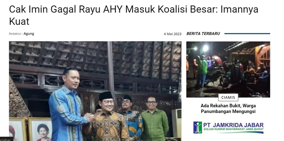 Tidak tergoda, AHY tetap tegak lurus mendukung Anies Baswedan &amp; gerbong Koalisi Perubahan.

Cak Imin berkata bahwa dia memang mengajak AHY &amp; Demokrat untuk bergabung koalisinya

"Tetapi setelah ketemu, ternyata imannya kuat, karena imannya kuat saya harus hati-hati ngomong-nya,"