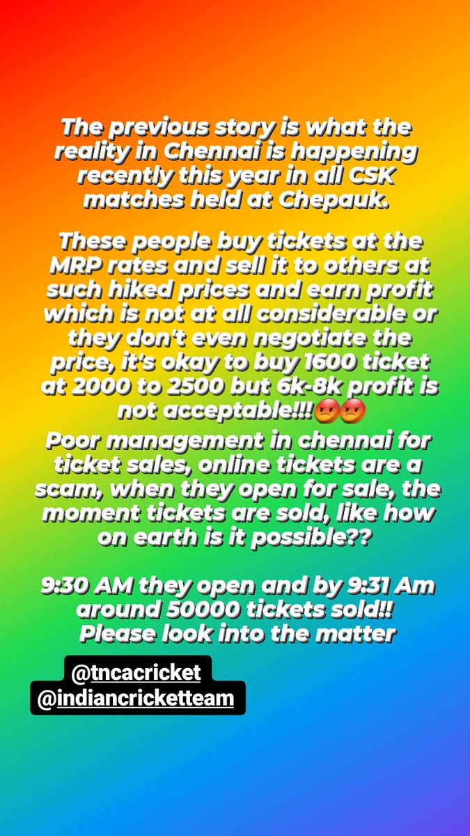 itsmoh28's tweet photo. Ashamed of @TNCACricket management over Chennai Super Kings matches held in Chepauk, unable to witness even 1 match in the stadium due to online tickets scam and hiked price of physical tickets sold by many. 
#BCCI #ChennaiSuperKings @ChennaiIPL @IPL Kindly look into this. https://t.co/GJwDHdr4GL
