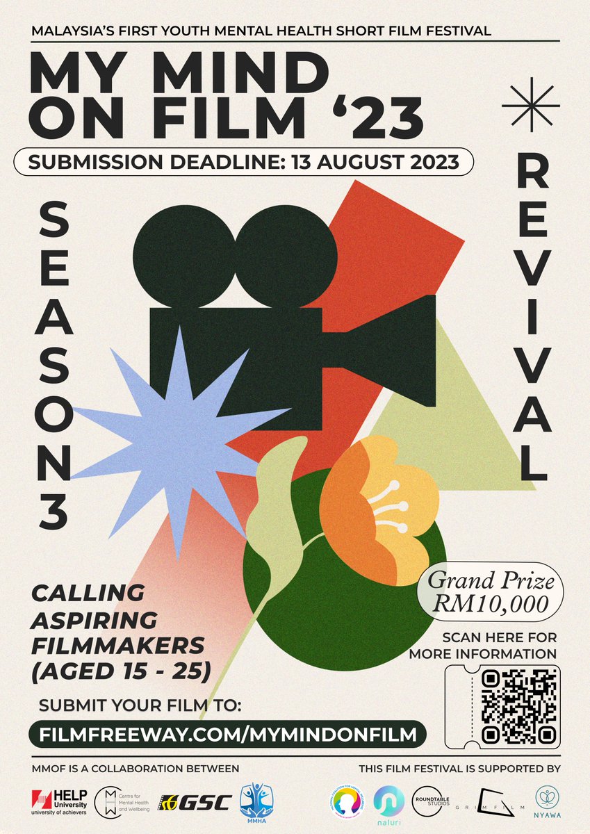 GSCinemas's tweet photo. Join #MyMindOnFilm, the first youth mental health short film festival! 

Submit your film on @FilmFreeway by Aug 13th, 2023 for a chance to win cash prizes, an internship with Naluri, counselling sessions with MMHA/CPCS, and more. 

Follow My Mind On Film for updates. #MMOF https://t.co/KTzzSGWl9H