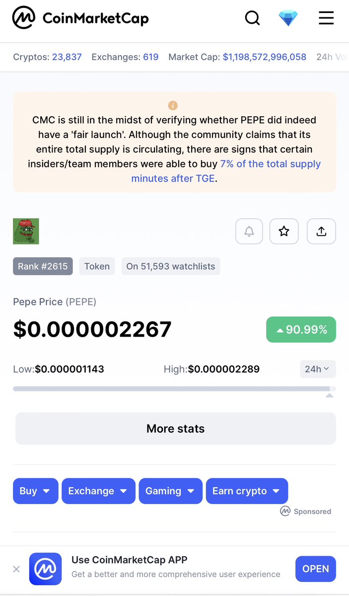 Damn, so CMC trying to FUD $PEPE.