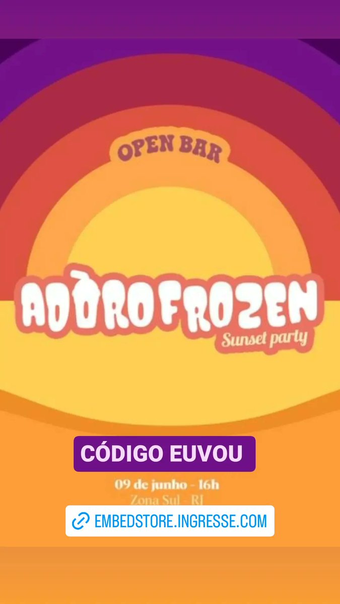 RioPromove's tweet photo. 🍹 *ADOROFROZEN SUNSET PARTY*
🗓️ *Dia 09/06 - 22h

Open Bar:* *AdoroFrozen, Tanqueray, Red Label, Johnnie Walker Blonde, Ketel One, Redbull, Cerveja Corona, Fireball, Schweppes e Coca-Cola*

COMPRE AQUI
https://t.co/YqPIm9e4X7 https://t.co/GYvhU7w1An