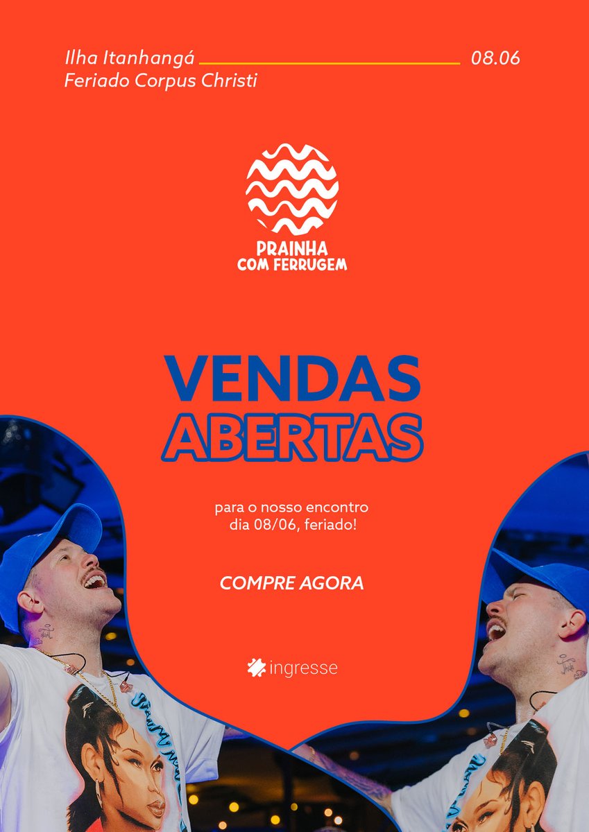 RioPromove's tweet photo. _VENDAS ABERTAS!_

⛱️ *PRAINHA COM FERRUGEM*
🗓️ *Dia 08 de Junho | 15h*
🈴 *Ilha Itanhangá* 
____________________

*QUINTA FERIADO CORPUS CHRIST

🎤 *FERRUGEM* &amp; convidados

🎟️ *COMPRE AQUI:* 
https://t.co/AEJsa2owSx

*Link com código EUVOU aplicado com desconto* https://t.co/Xs0H9iUhgN