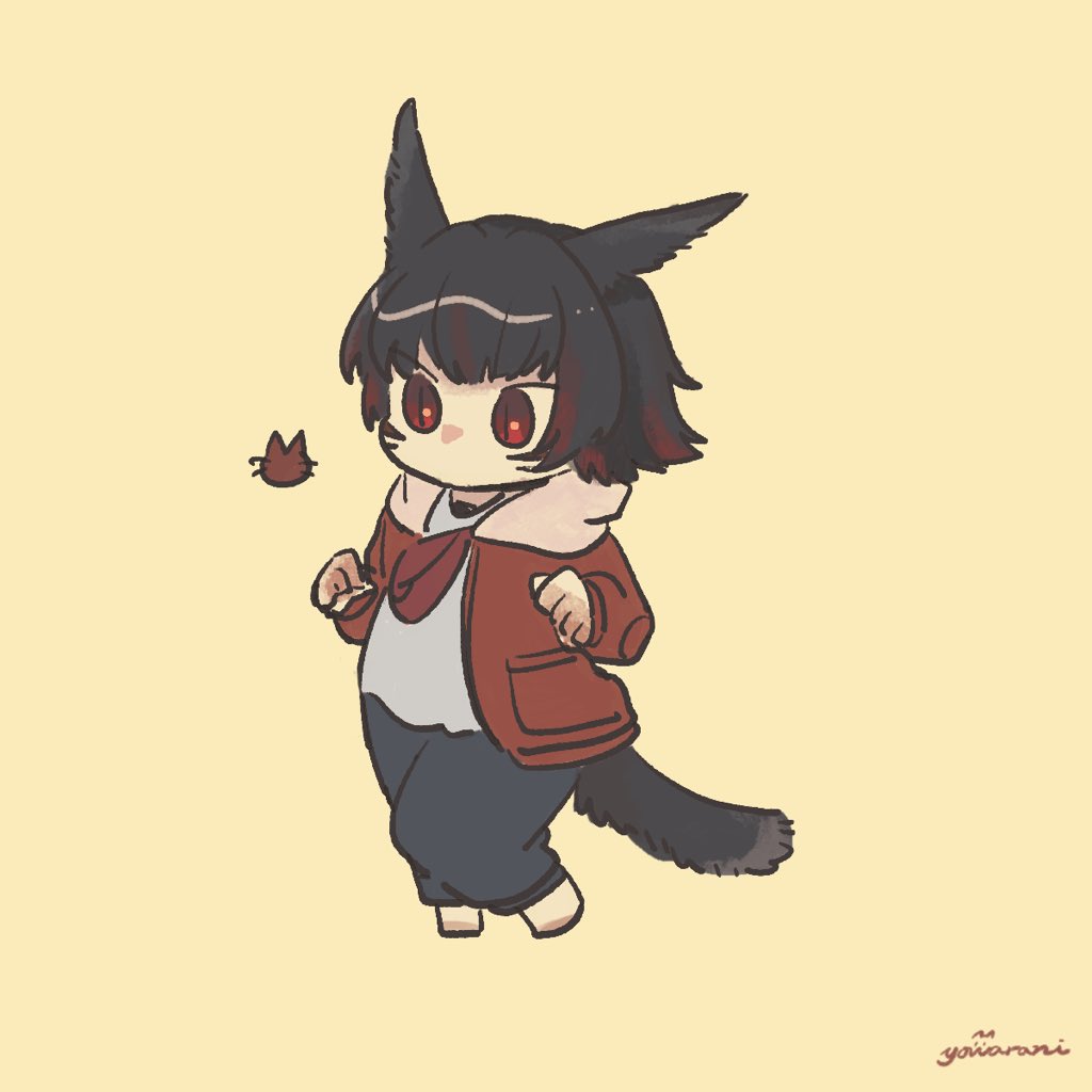 red jacket tail solo black hair jacket red eyes animal ears  illustration images