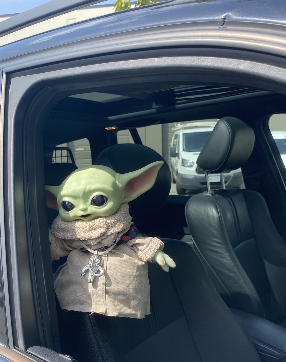Normally he peeks out my cars back window but today he got to ride shot gun. Happy Star Wars Day friends. May the 4th be with you! #StarWarsDay #StarWarsNerd #Grogu