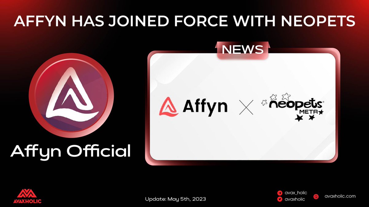 avaxholic's tweet photo. AFFYN HAS JOINED FORCE WITH NEOPETS
Join #AffynEvolution to discover their collaboration in leveling up the gaming industry, bridging virtual and real worlds! Exciting giveaways await, including a guaranteed spot to OG Edition Mythical Buddy FREE mint !
#AVAX #Avalanche https://t.co/cnMhKsp9Gn