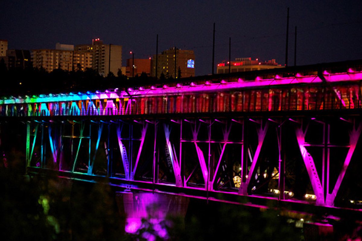 MarkPavelich's tweet photo. The #HighLevelBridge in #Edmonton #Alberta #Canada will be lit in red, green, orange, blue, and pink for Reading for Life.

💻https://t.co/pdJhnvu1qh #ReadingForLife2023 @EPSFoundation #Yeg  #LightTheBridge📚📖 https://t.co/HqCtnfj1rm
