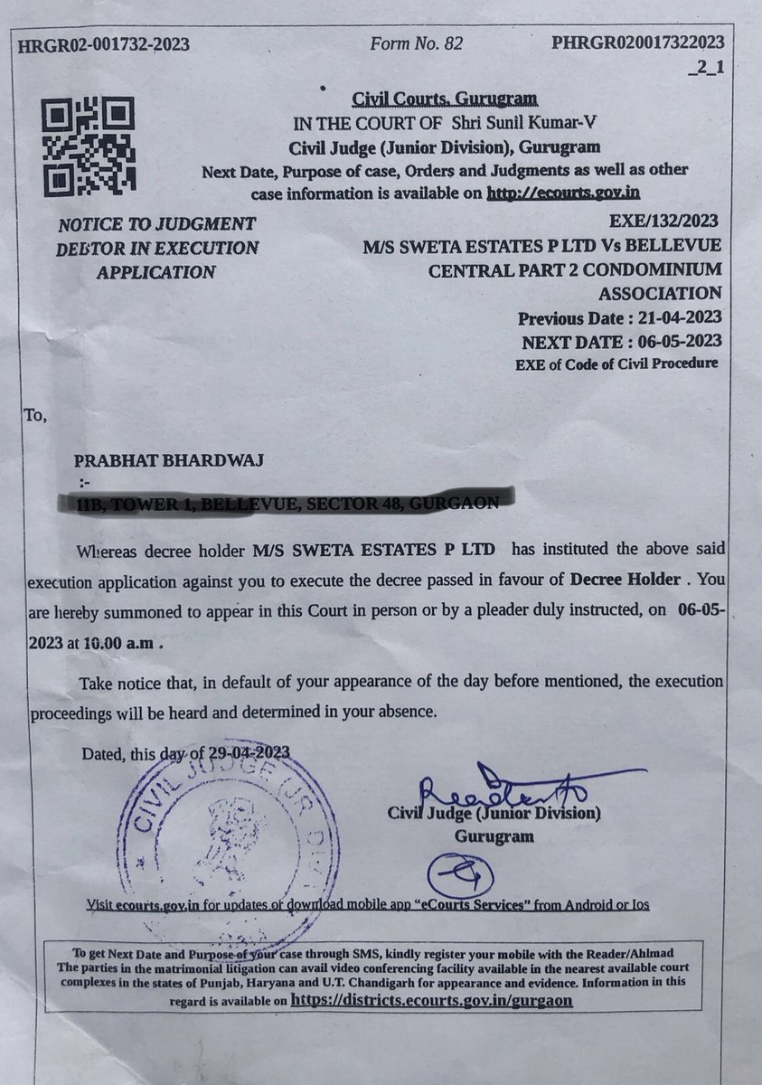 CP2BellevueRWA's tweet photo. Day 214, Blatant abuse of judiciary by builder @CentralParkIn Execution notice against RWA members for trespassing in own condominium
हम नही झुकेंगे नही डरेंगे अपना हक ले के रहेंगे
@cmohry @mlkhattar @dcmohry @dtcphry @nishantyadavIAS @PMOIndia @HsvpHaryana @SVBHaryana @csharyana https://t.co/hdo4Fv9kj1