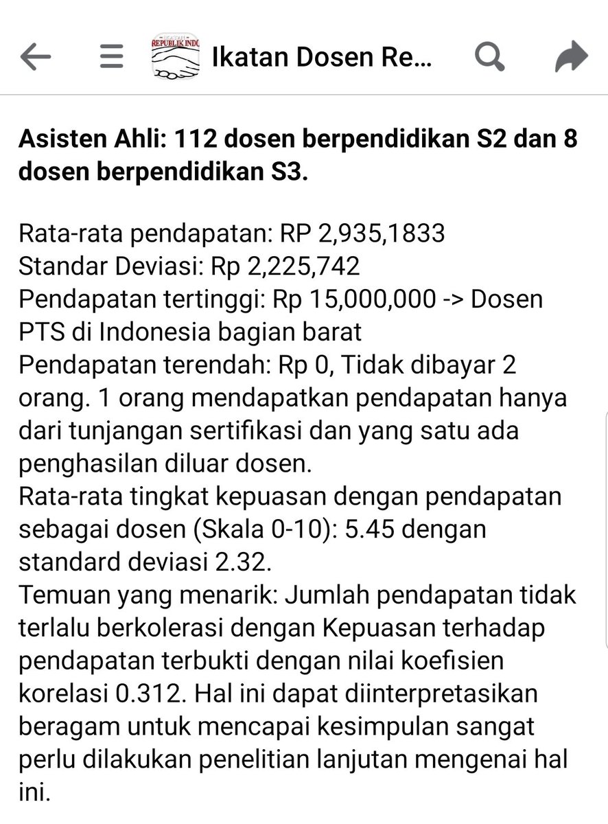 junemanabraham's tweet photo. Bilamana pendapatan dosen diupayakan pertama kali disurvei di tingkat nasional?

Ternyata di masa pandemi 2020.

Survei dilakukan Irianto thd serikat dosen bernama Ikatan Dosen RI (IDRI), dg kelompokkan jabfung, &amp; korelasikan dg kepuasan.

Ini 3 tahun lalu https://t.co/YnNS6Z7t9I https://t.co/eiAOWTGaK3