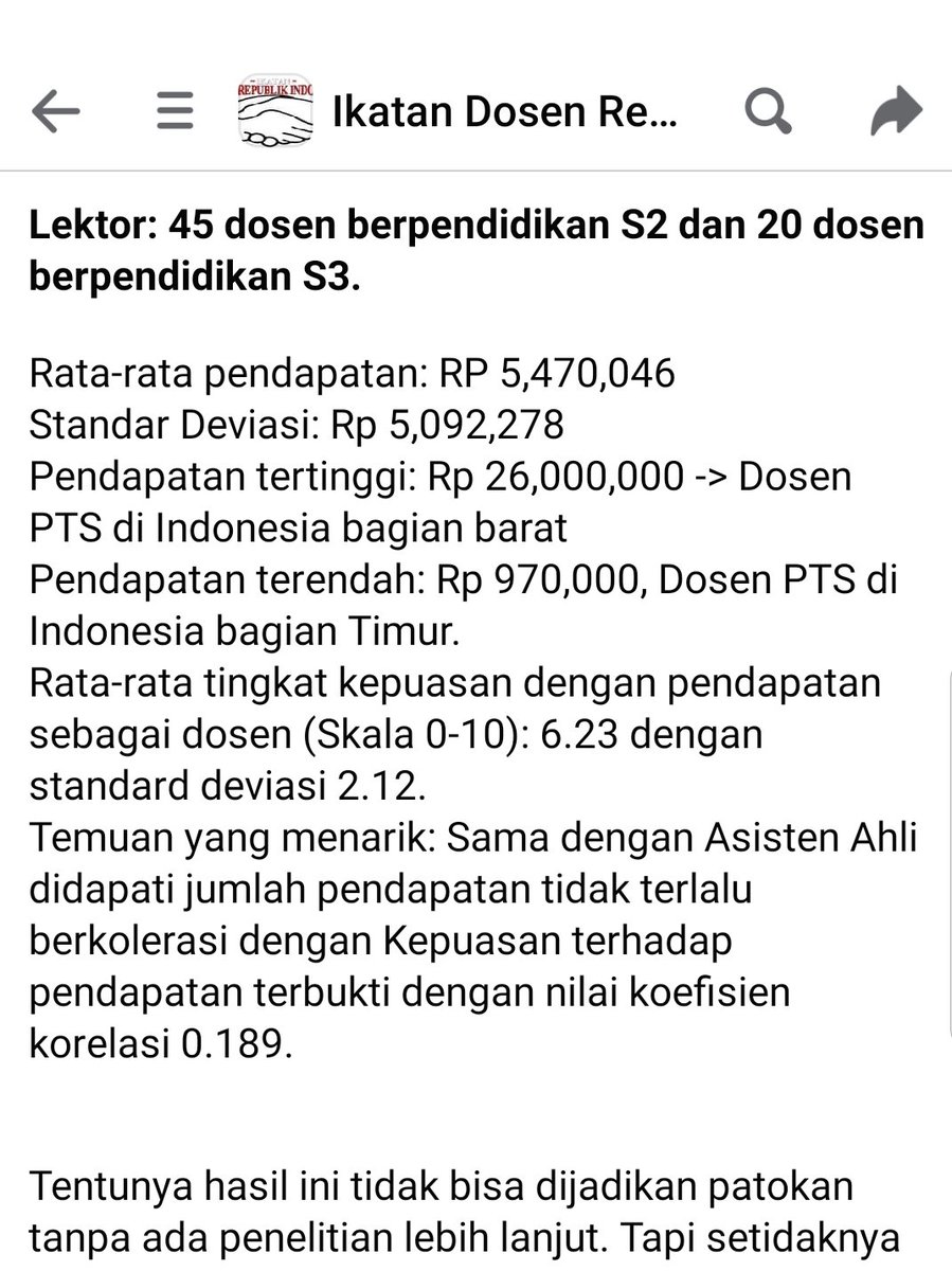 junemanabraham's tweet photo. Bilamana pendapatan dosen diupayakan pertama kali disurvei di tingkat nasional?

Ternyata di masa pandemi 2020.

Survei dilakukan Irianto thd serikat dosen bernama Ikatan Dosen RI (IDRI), dg kelompokkan jabfung, &amp; korelasikan dg kepuasan.

Ini 3 tahun lalu https://t.co/YnNS6Z7t9I https://t.co/eiAOWTGaK3