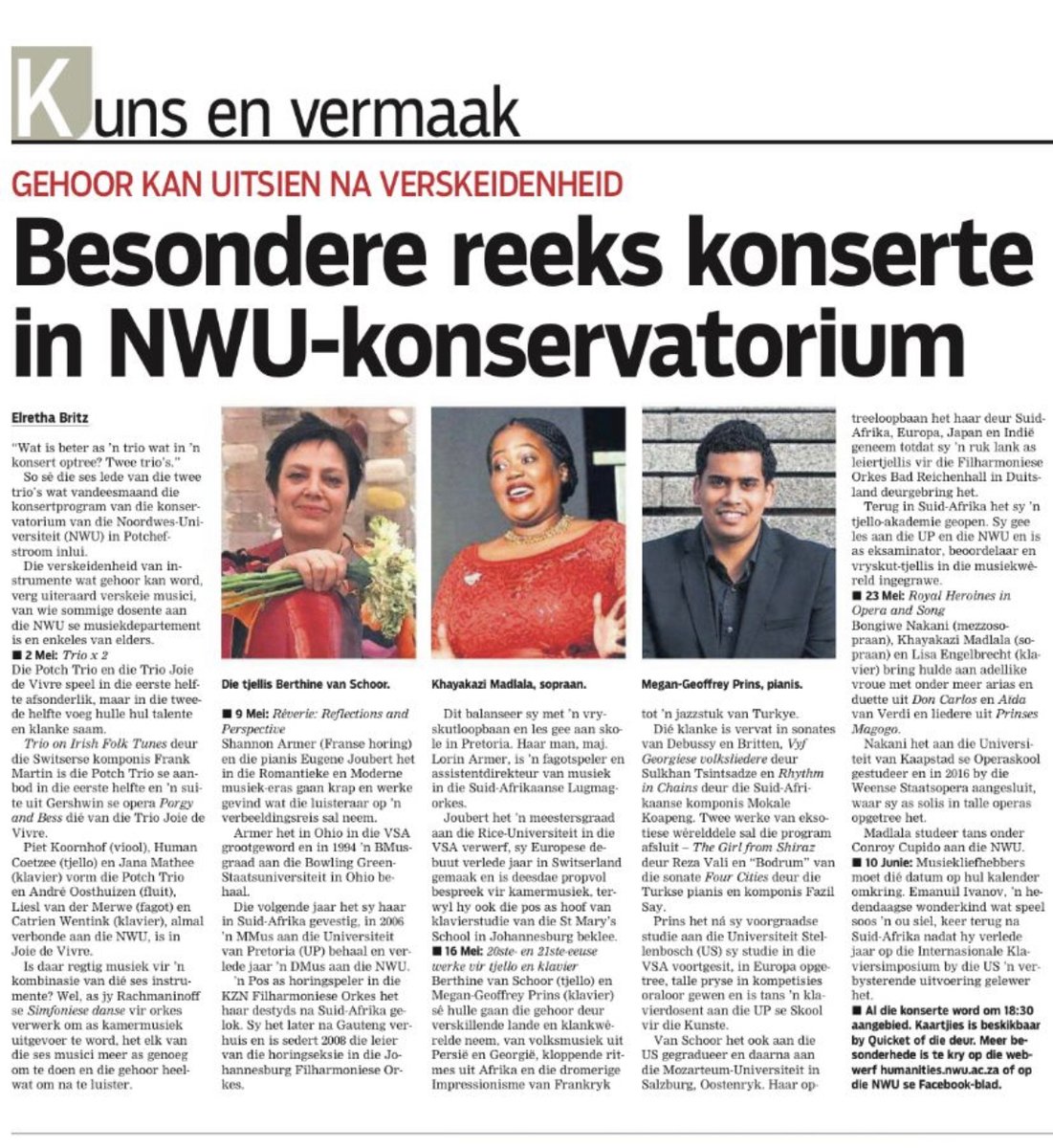 Thanks to Beeld and Elretha Britz for this beautiful overview of the first semester of our concert series. Concert dates are listed at humanities.nwu.ac.za/music/concerts, and we share concert information regularly on all our social media platforms.
Beeld (Elretha Britz 2023/05/02)