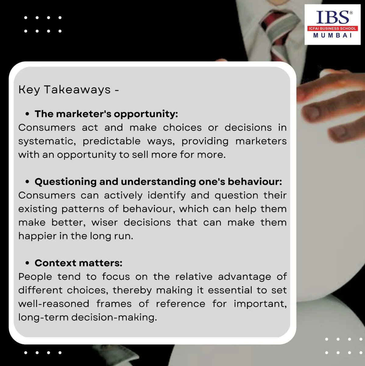 ibs_mumbai's tweet photo. The author of this book, Dan Ariely,  opines that human behaviour is systematic and predictable. He comments on the shared eccentricities in human behaviour and presents it in a witty fashion in his book, aptly named Predictably Irrational.  💯

#ibsm #icfai #ibsmumbai #decodify https://t.co/OaBZqMZzRd
