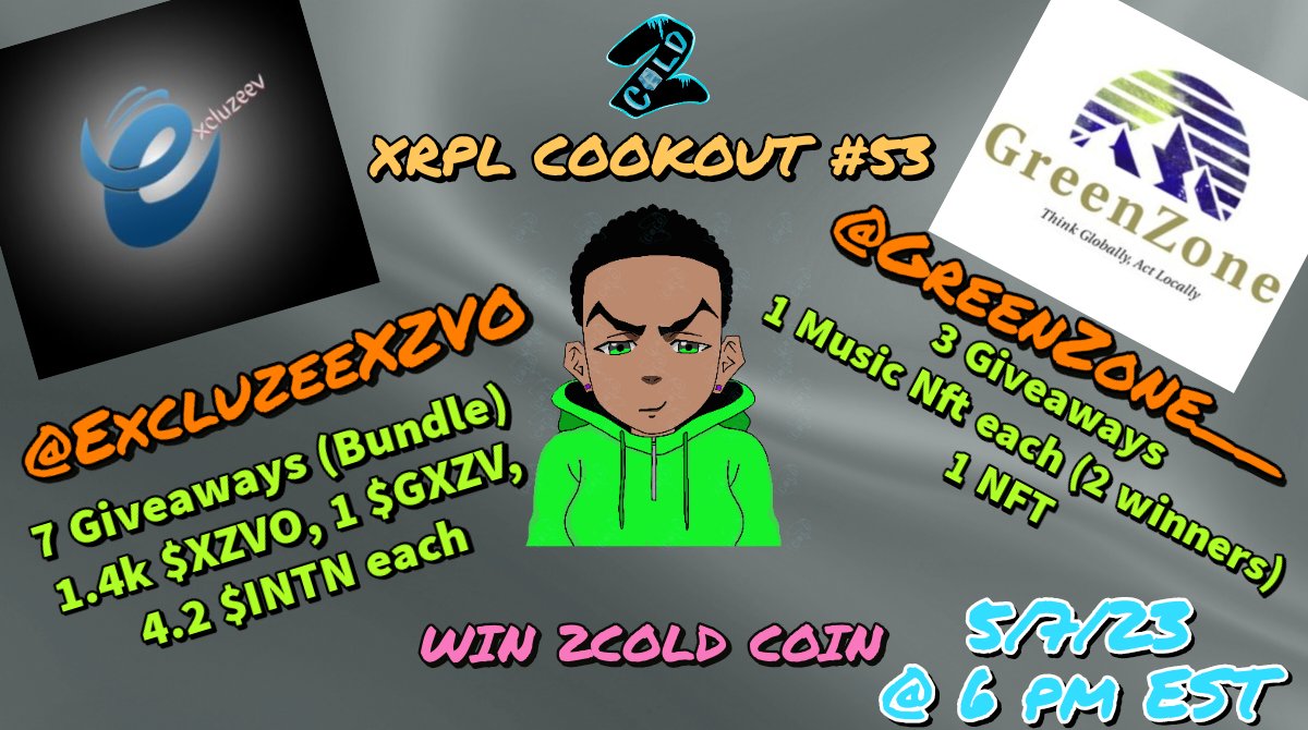 2Cold_XRPL's tweet image. 📅 5/7 @ 6 pm EST #2COLD 🧊🥶 #XRPLCOOKOUT. Lets learn bout these #XRPLedger projects

#XRPL
🧊🎁 @GreenZone__
🧊🎁 @ExcluzeevXZVO
🎁 #2ColdCoin #2CD 🧊🥶
🎶 @XRPLemi @KillaStryder

🎁 10 Chances to 🏆 during LIVE ON AIR TRIVIA #GIVEAWAYS

♻️ #Retweeet 

#NFTs #XRPLCommunity