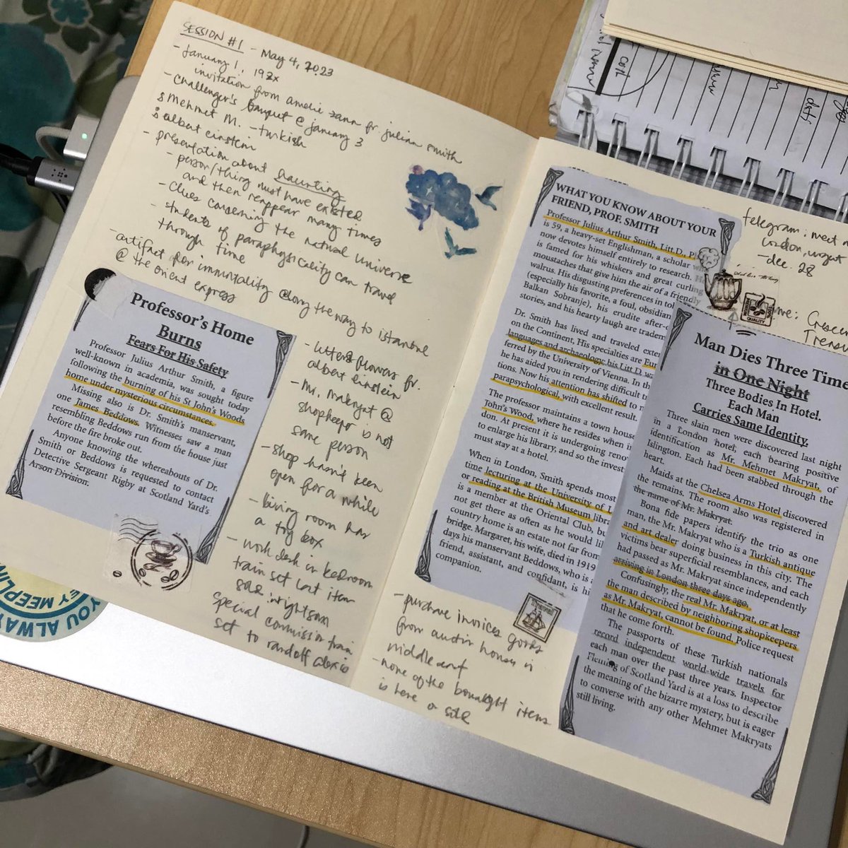 wasabibuns's tweet photo. This makes me feel like F2F gaming is really, truly back. <3 Running #HorrorOnTheOrientExpress for a new team and this is @angelamaria 's character notes <3 She also made the awesome leaflet they use as character sheets! @Chaosium_Inc @heymeepling https://t.co/PDutmV99T4