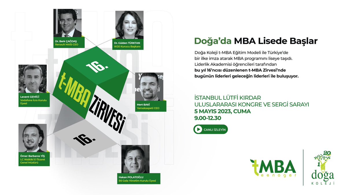 Doğa Koleji olarak bu yıl 16'ncısını düzenlediğimiz #tMBAZirvesi iş dünyasının duayenlerinin katılımıyla bugün Lütfi Kırdar Uluslararası Kongre ve Sergi Sarayı’nda gerçekleşiyor. #DoğadatMBA
Canlı izlemek için; youtube.com/live/p9mpOHqkp…