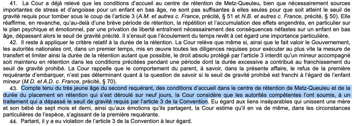 CNCDH's tweet image. 🔴 #enfants 
Hier, pr la 12e fois, dans 2 affaires, la 🇫🇷  a été condamnée par @ECHR_CEDH pour avoir imposé la rétention à des mineurs (dont 2 nourrissons de quelques mois), traitement assimilé à un traitement inhumain et dégradant au sens de la Convention (violation de l'art. 3)
