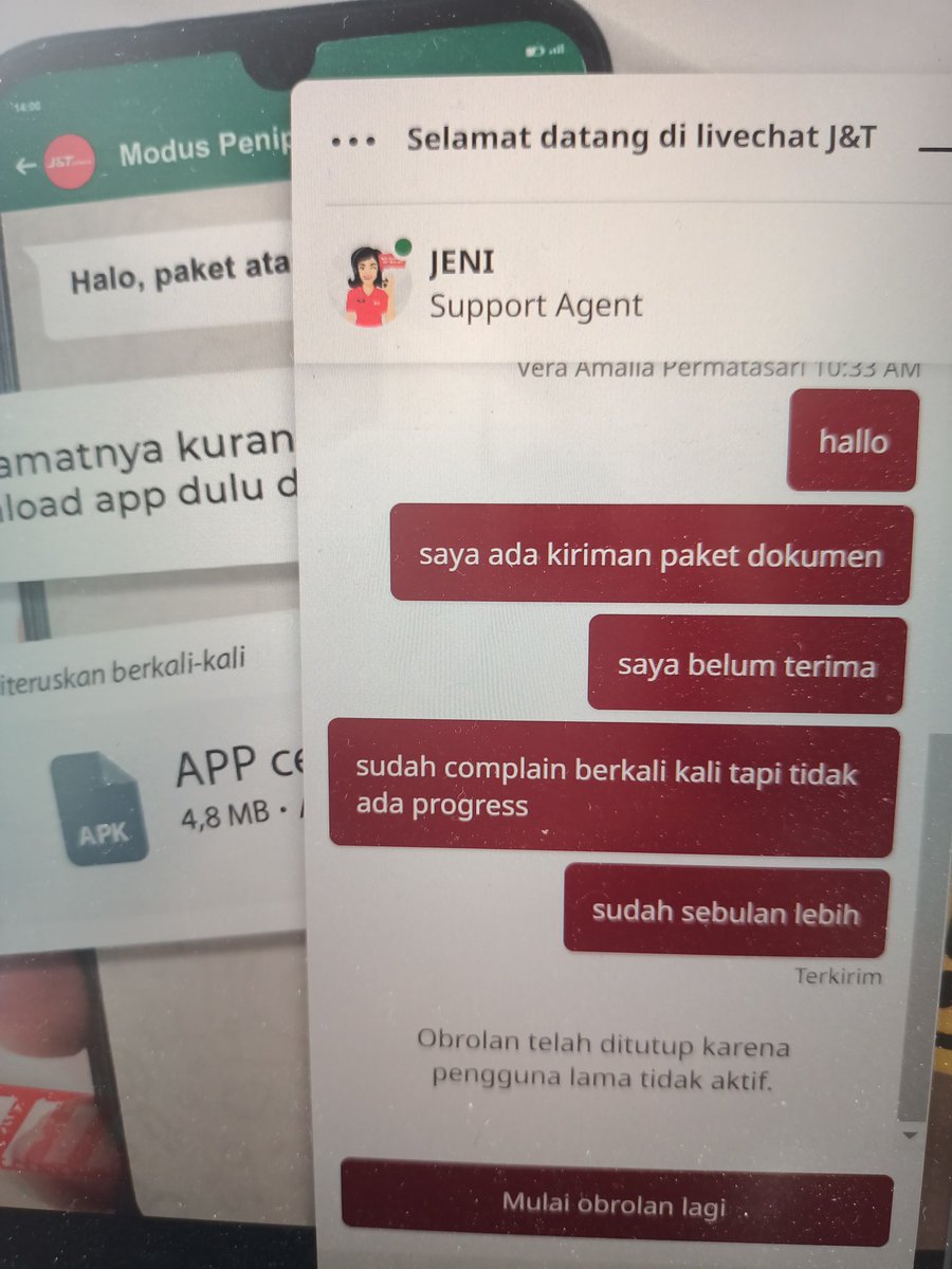 vr_permata's tweet photo. @jntexpressid Paket sebulan lebih belum sampai, complain di whatsapp chat dan webchat tidak di respon. nggak tau mau complain kemana lagi. JNT parah banget. https://t.co/A7U2aQOlkL