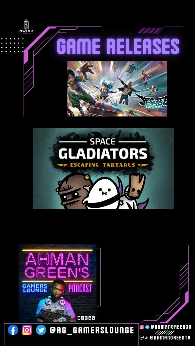 AhmanGreen30's tweet photo. Jected | Rivals | PC | May 4 | Space Gladiators | PS4, XBO, Switch | May 4 | Watch the Podcast Live on Wednesday 11am CT on Twitch &amp; YouTube!

#gamereleasesoftheweek 
#jected
#spacegladiators https://t.co/jn8P2SlXT0