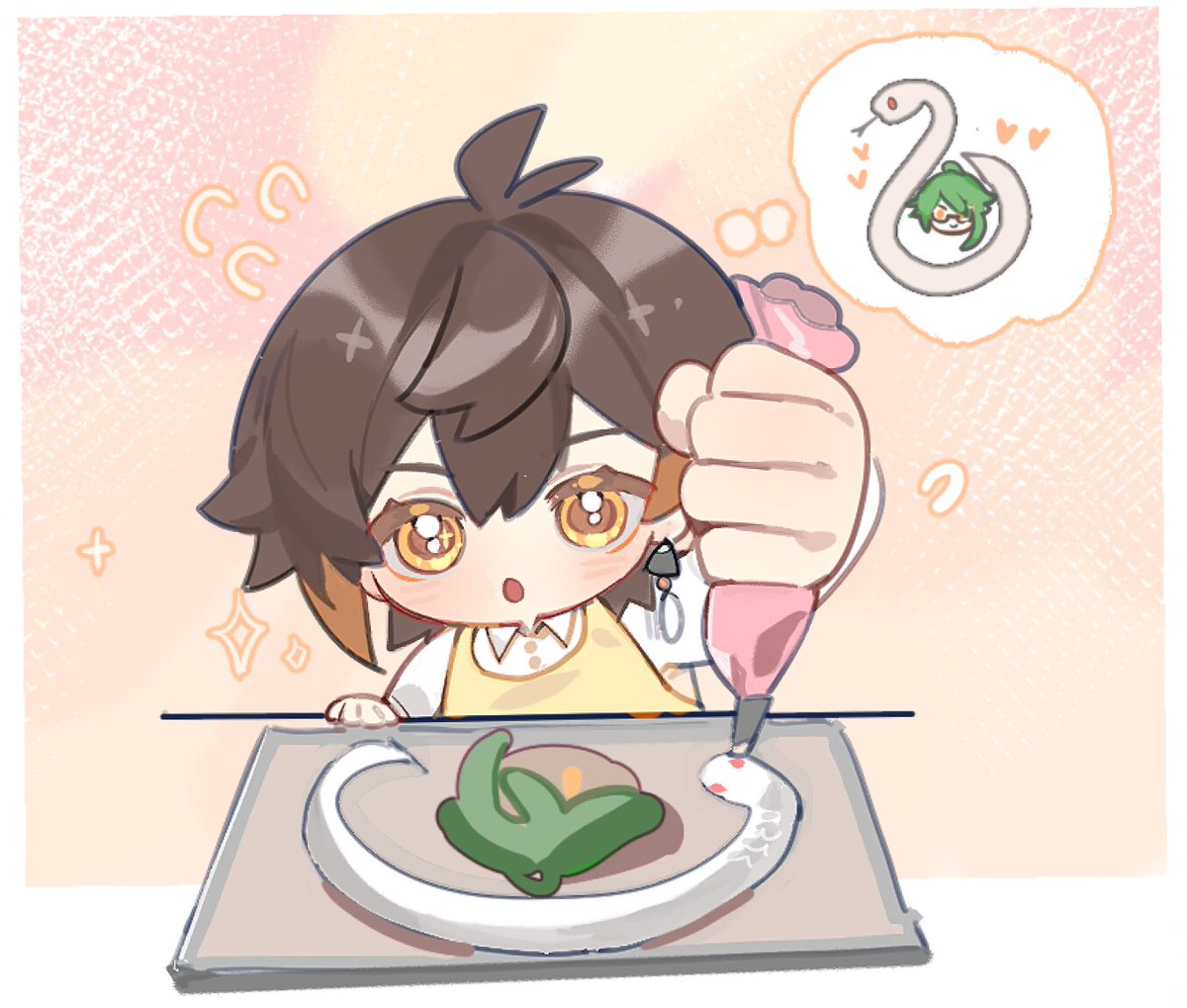 #zhongli #Baizhu #原神
#allzhongli #白术
🐍x🔶注意！
钟離先生努力尝试给他的男友白术做小蛋糕