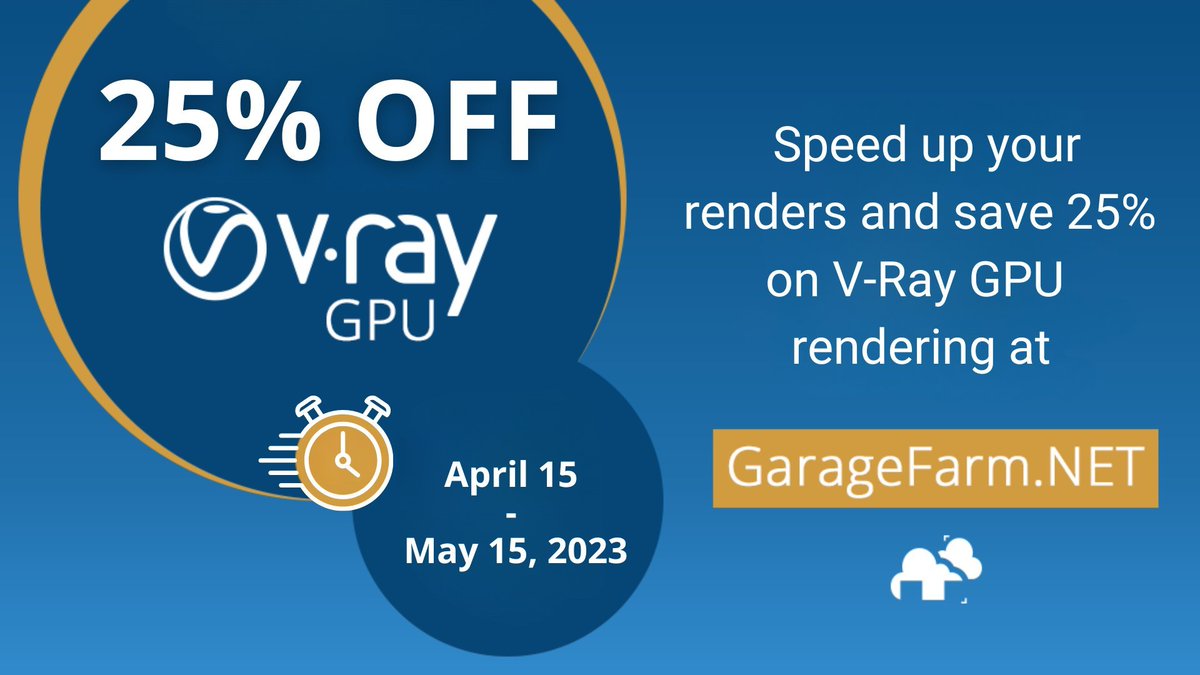 GarageFarmJP's tweet photo. GarageFarm で3ds Max、Maya、V-Ray Standalone用のV-Ray GPUレンダリングが2023年5月15日まで25%割引です！是非この機会にお試しください😀
※ 割引はレンダリング費用にのみ適用され、購入したクレジットには適用されませんのでご注意ください。 https://t.co/mUNARokg82