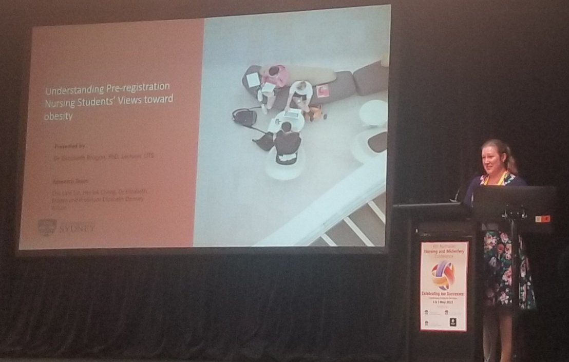 <a href="/Dr_elizabrogan/">Dr Elizabeth Brogan</a> presenting <a href="/NAMCONFERENCE/">#ANMC23 Nursing & Midwifery Conference</a> #ANMC23 on pre-registration nursing students views toward obesity.
<a href="/utsSoNM/">UTS School of Nursing & Midwifery</a>