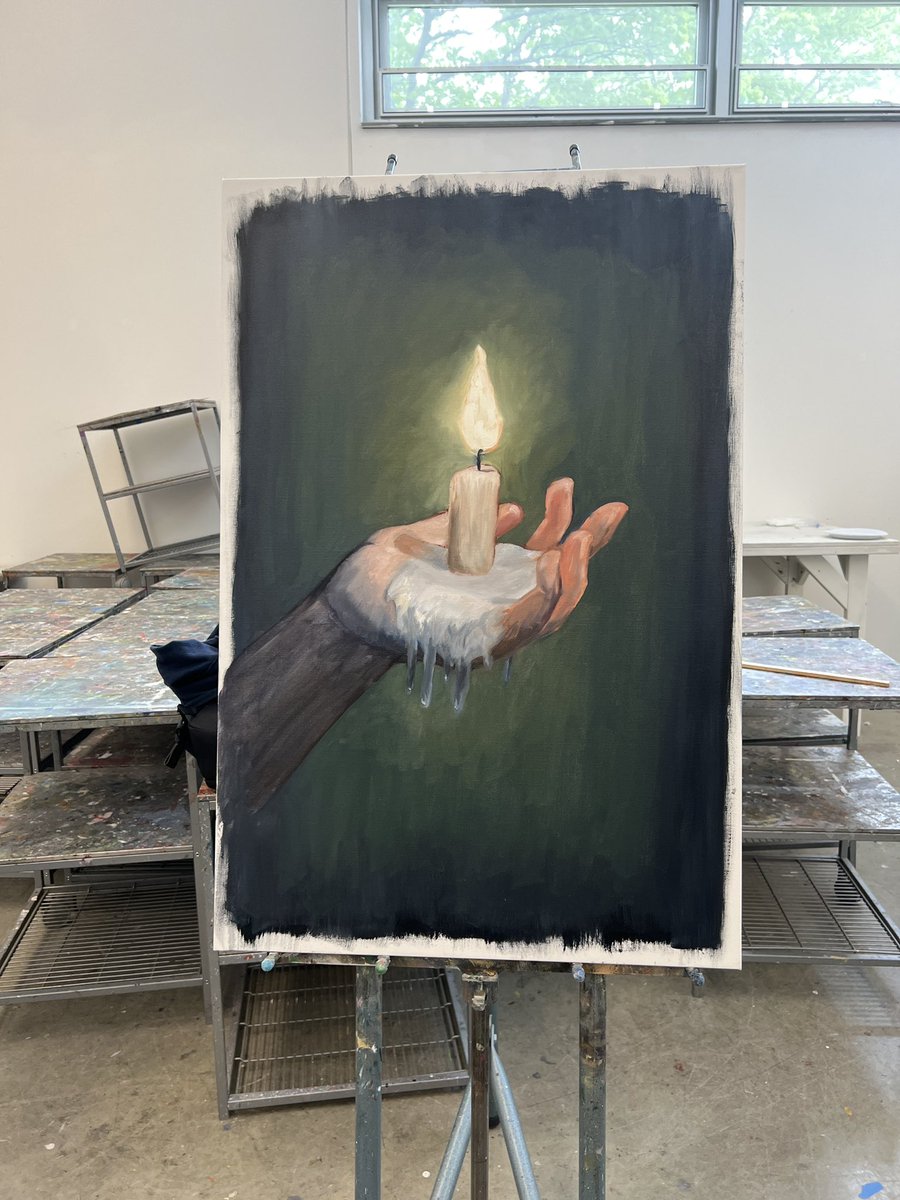 Hi, I spent 12 hours painting this last night. I think the fingers look weird, and I’m probably gonna rework it when it dries, but this is the only painting this semester I’m actually kinda proud of.