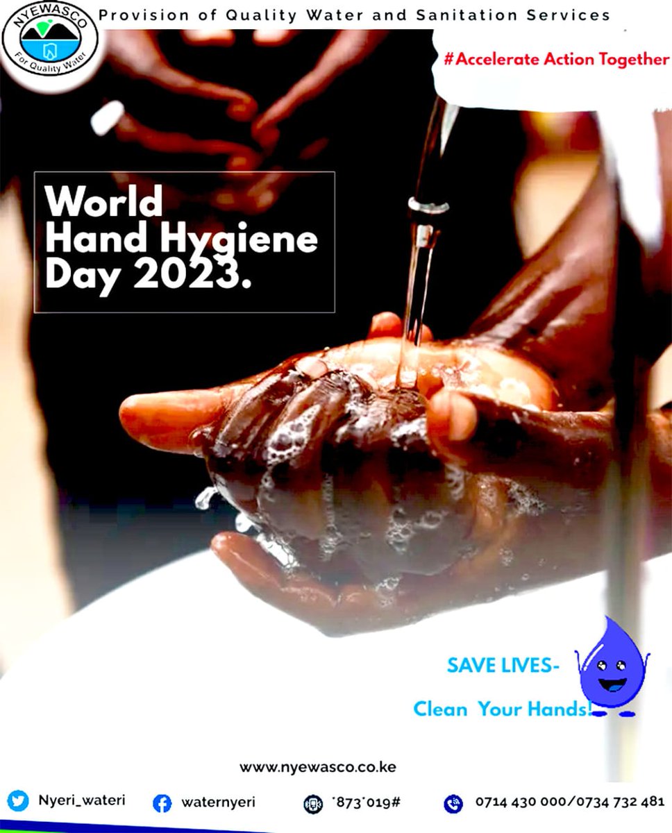 Nyeri_water's tweet photo. Launched in 2009 by the World Health Organization. Observed to promote the importance of hand hygiene in preventing the spread of infections.
Hand hygiene is important in all settings.
#WorldHandHygieneDay2023
#AccelerateActionTogether.SAVE LIVES – CleanYourHands
#5th May
#WHHD https://t.co/G43D5lDqxb