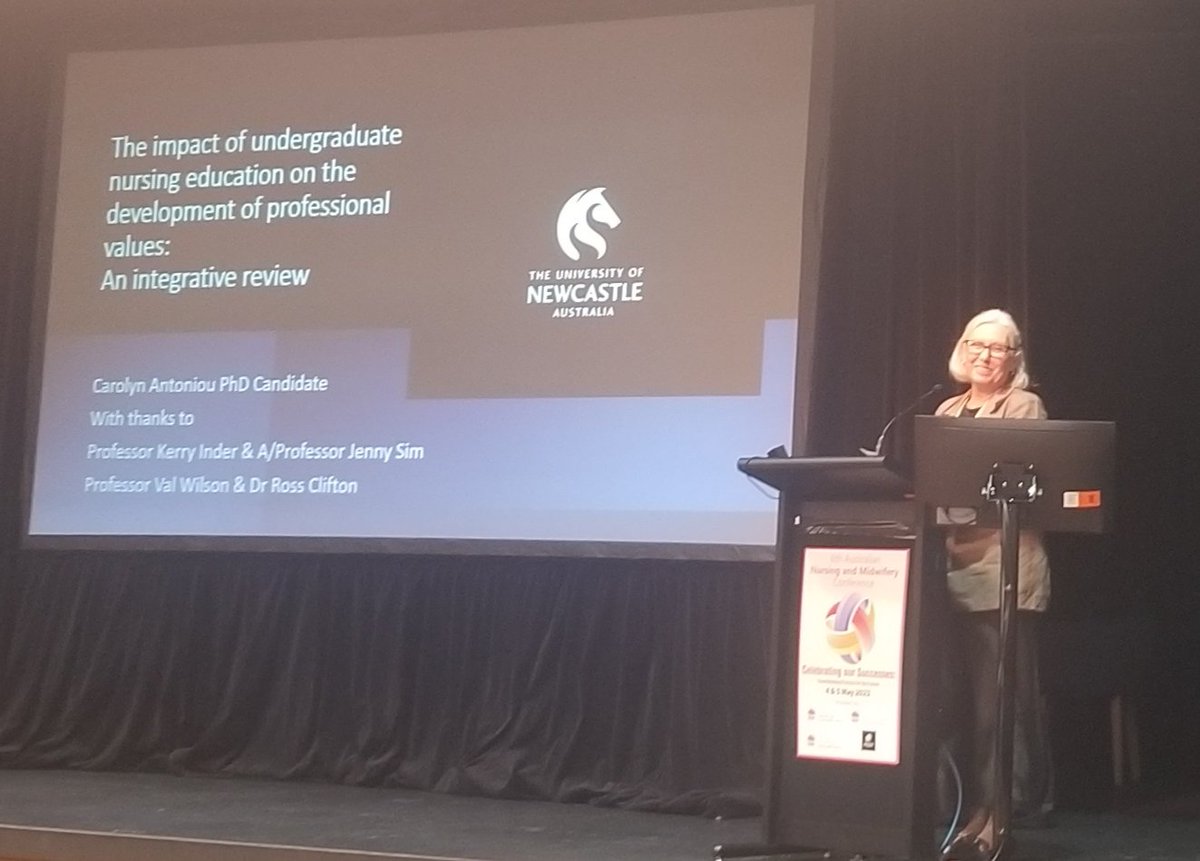 The fabulous @CarolynAntoniou is presenting the findings from her literature review into the professional values of undergrad nursing students
<a href="/utsSoNM/">UTS School of Nursing & Midwifery</a> <a href="/UniNewcastleSNM/">#NUNurses#NUMidwives</a> 
<a href="/KerryJInder1/">Kerry J Inder</a> 
<a href="/NAMCONFERENCE/">#ANMC23 Nursing & Midwifery Conference</a> #ANMC23