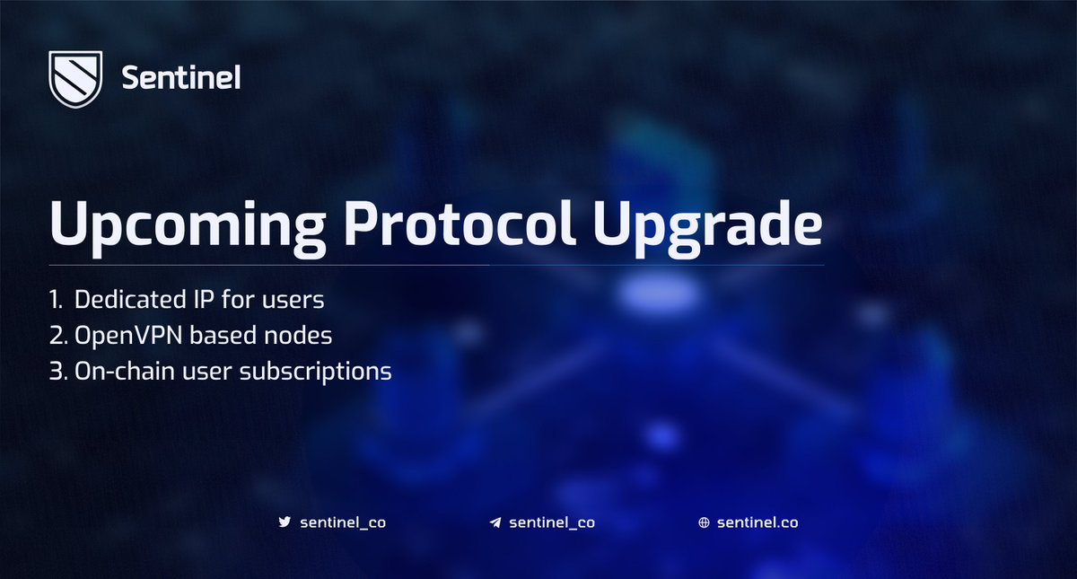 1/ A major Sentinel protocol upgrade will be launching soon. This upgrade will bring with it 3 main modules that will drastically improve the #dVPN user experience.