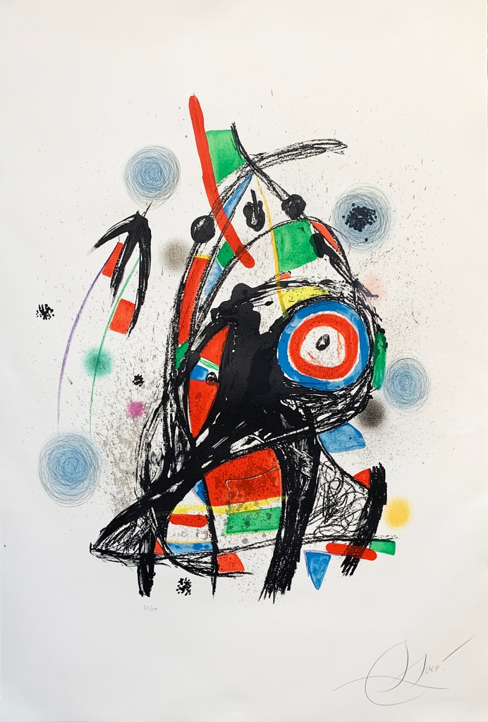 Joan Miró
"Arlequin Jongleur"
Litografía en colores
Año: 1980
Dimensiones: 90 x 60,5 cm
Tirada de 50 ejemplares
Firmada y numerada a mano
Certificada por la Fundació Joan Miró
Mourlot 1197

Más información: bit.ly/3LApfai