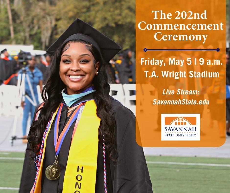 savannahstate's tweet photo. Mark your calendars for May 5th! 🗓️🎓 Join us as we celebrate the achievements of our graduating class of Spring 2023. It's going to be a day filled with pride, joy, and unforgettable moments. Don't miss it! #SSU 🧡 💙 https://t.co/PiBUhoT8tV