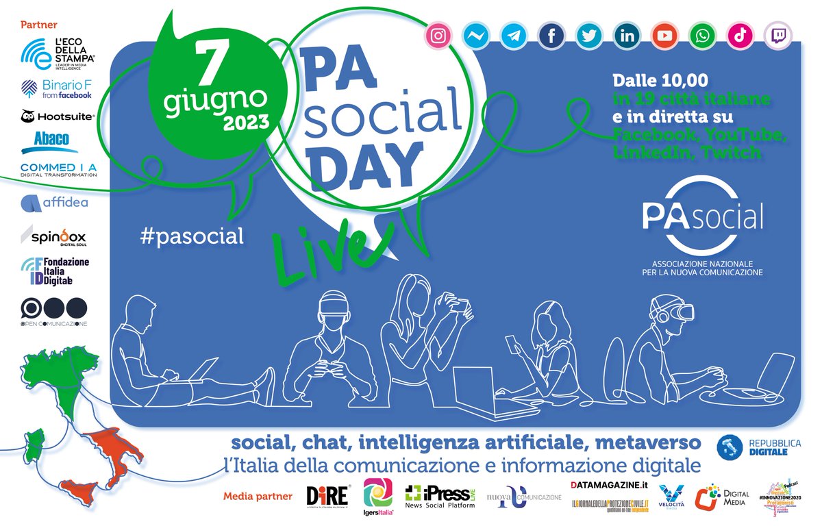 Da segnare in agenda 🗓 #7giugno tutti al #PAsocialDay per prendere spunto dalle buone pratiche in tema di informazione e comunicazione digitale per la PA.

#Live e per chi è a Roma a #BinarioF 📌
