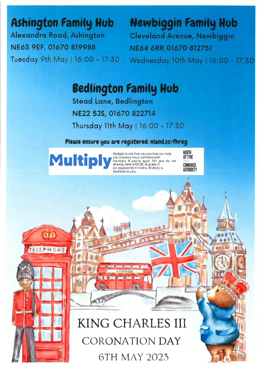 It's always a good day for a party! 🙌
Come along and join in with the celebration of King Charles's Coronation!
Our tutors, Abi, Melanie and Cathy prepared many fun activities, pass the parcel, making your own crown and afternoon tea. 🍰🫖
Call your Family Hub to book a place!