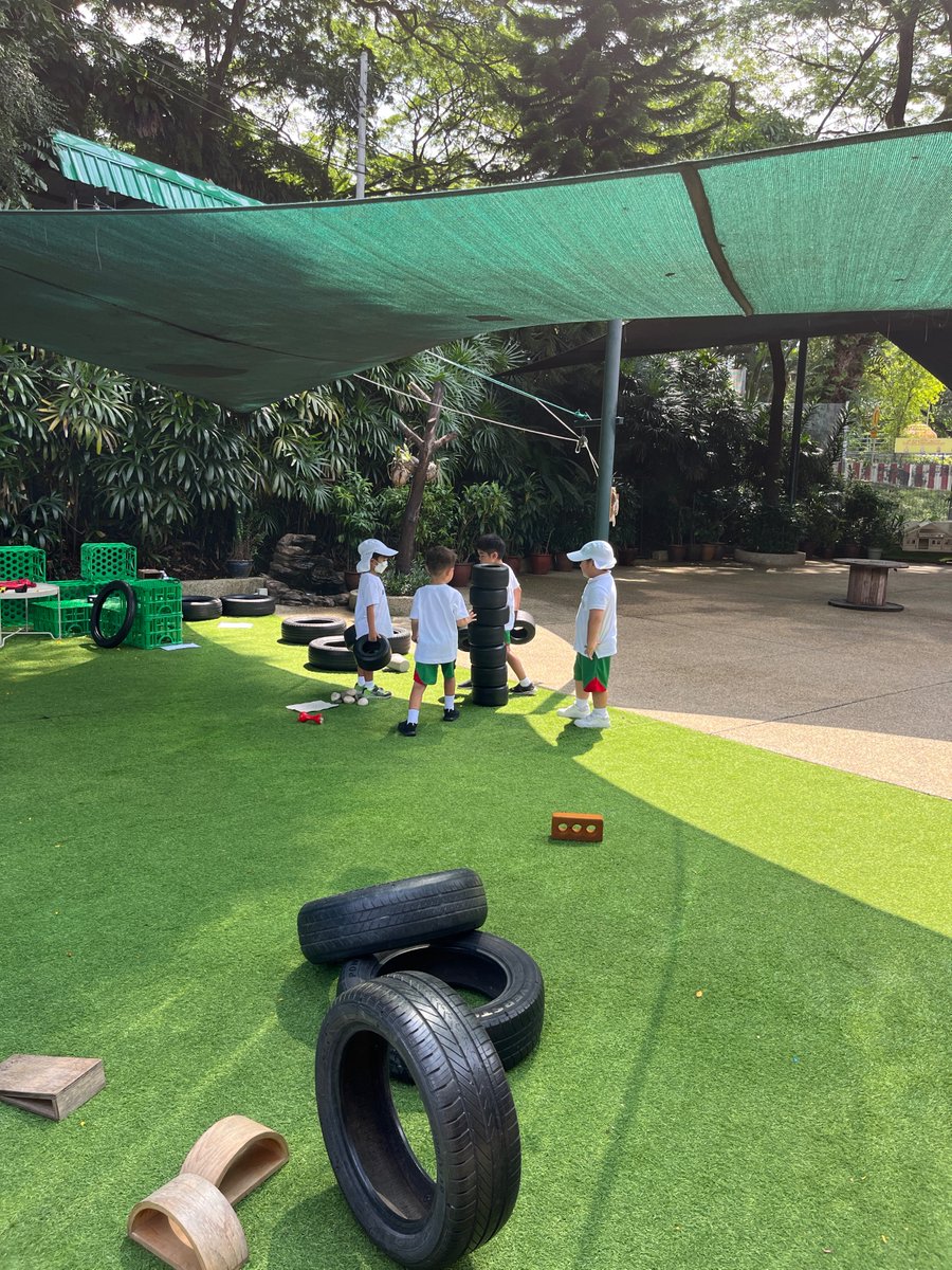 Observing the power of explicit direct teaching followed by <a href="/FiJulie/">Julie Fisher</a>  ‘Watch and Wait’. Explicitly taught ‘Nim’ using stones, then watched from strategic distance as the children built a tower of 7 tyres &amp; taught others to play. LOADS of maths thinking at play.