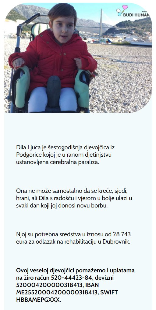 parazitiram's tweet photo. Drugari, vjerujem da smo svi trenutno zgroženi dešavanjima u susjednoj Srbiji ali bih vas zamolila za malo pažnje. Ovoj djevojčici je potrebno još 1831e za odlazak na rehabilitaciju, a sigurna sam da to možemo skupiti za čas. Ajmo svi makar 72 na 14543! @FBudiHuman https://t.co/Jm0kGXiVFl