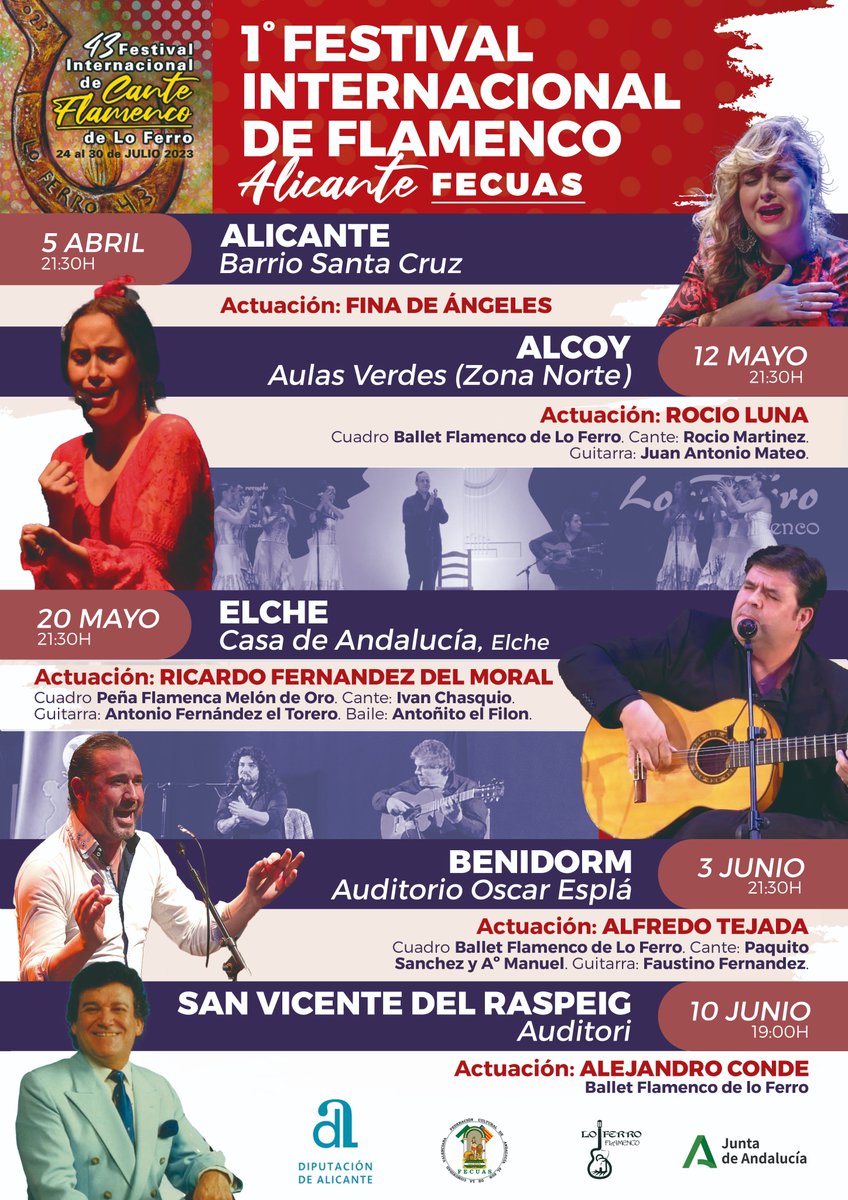 LOFERROFLAMENCO's tweet photo. @LOFERROFLAMENCO  colabora en el 1º Festival Internacional de Flamenco Alicante Fecuas, Federación Cultural de Andalucía al Sur de la Comunidad Valenciana, con la actuación de grades artistas.
A QUI OS PRESENTAMOS EL CARTEL y ¡¡a disfrutar del arte Flamenco amigos! https://t.co/zSCHeYrd9e