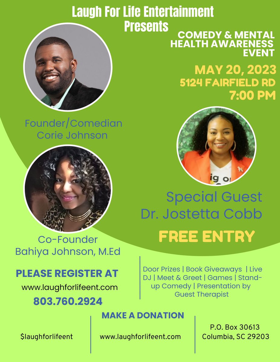 LaughForLifeEnt's tweet photo. @thestate @postandcourier @WLTX @wis10 @wachfox @DarciWLTX @NIMHDirector @GetUpErica @2TRILLION @JeffreyLampkin @CurtisWilson275 @JamesShadd @jamalbatesmedia https://t.co/nHyAQhA2Qt