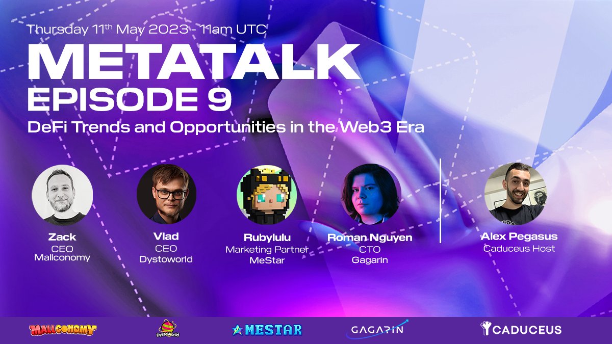Caduceus_CAD's tweet photo. MetaTalk Episode 9 is coming! ๐
Joining us this round will be:
@mallconomy ๐ฐ
@DystoWorld ๐ช
@MeStar_Game ๐ฎ
@GAGARIN_World ๐
๐Thursday 11th May - 11am UTC
We'll see you there ๐ฅ https://t.co/xbwobo5LtG