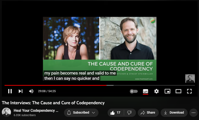 255 views  28 Apr 2023
Stacey and Marshall discuss the origins of codependency, how needs are factored in, and how to actually heal and be free of your codependency.

You can follow Stacey Steinmiller here:    

 / @theradicalevolution  

***

Seeking help in healing codependency? Join The Heal Your Codependency Community and get access to weekly experiments, practices, and support in your healing journey: https://community.freetheself.com


***

Connect with me on social media and via email, and learn more about how I heal codependency permanently even when therapy and self-help efforts have failed you: https://links.freetheself.com