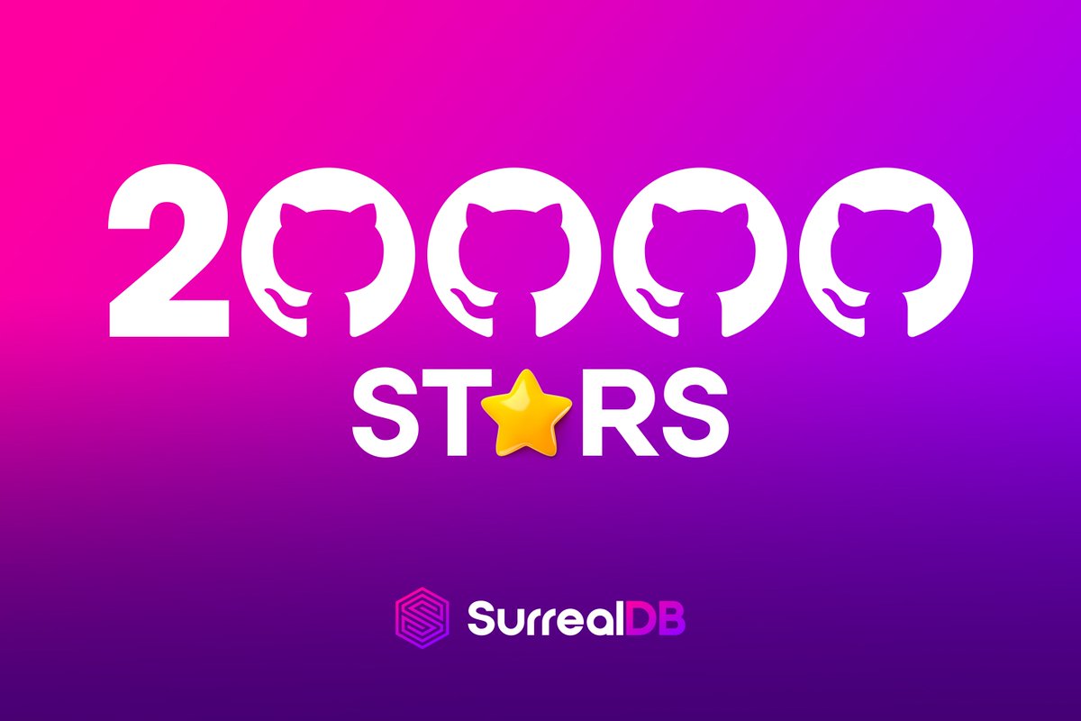 🎁 SURREALDB GIVEAWAY 🎁

We are blown away! Thank you so much for all the support!

To celebrate our 20,000 @GitHub Stars ⭐, we are giving away 20 personalisable AirPods Pro.

How to win?

💜 Like &amp; RT this post
👍 Follow <a href="/SurrealDB/">SurrealDB</a> 
👩‍💻 Tag 3 devs who should try out <a href="/SurrealDB/">SurrealDB</a>
