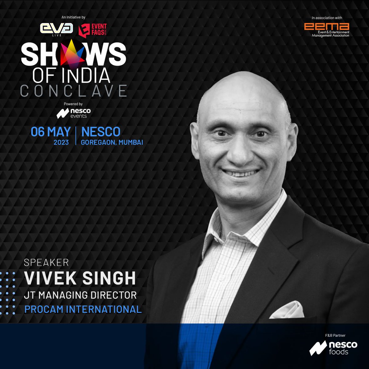 An insightful discussion is your way from @Shows_of_India 2023 🤩

Catch our Jt Managing Director, @vivekprocam, talk about exploring sponsorships, investments & the next big thing in live entertainment IPs 🤝

📍Nesco, Goregaon. 
🗓️ 6th May, 2023.

#evalive #eema #showsofindia