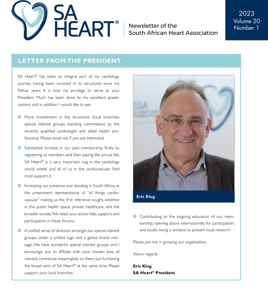 SAHeart_ZA's tweet photo. Our latest ๐๐๐ฐ๐ฌ๐ฅ๐๐ญ๐ญ๐๐ซ is available to read on our website! Weโre sharing the cover page on which you can view a message from our SA Heart President, Prof Eric Klug.
Please click on below link to view our full newsletter.
https://t.co/EFYxXgWa5A
#SAHeartForYou https://t.co/K5yMqMBPw0