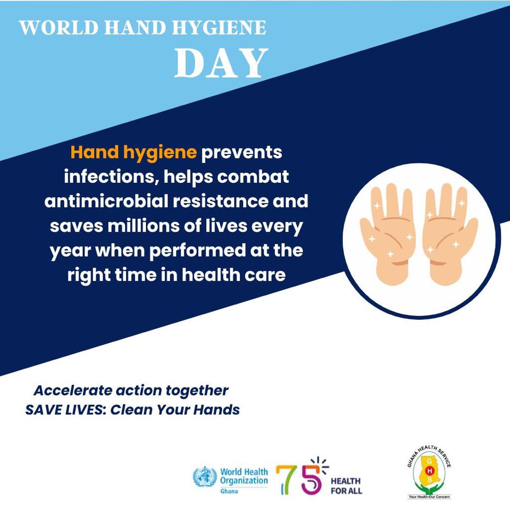 _GHSofficial's tweet photo. Regular hand hygiene is a prerequisite for infection prevention in the country and the world at large. On this World Hand Hygiene Day we entreat you to help save lives by frequently cleaning your hands.
#whhd2023
#accelerateactiontogether
#savelivescleanyourhands https://t.co/YCt7wHI0Lb